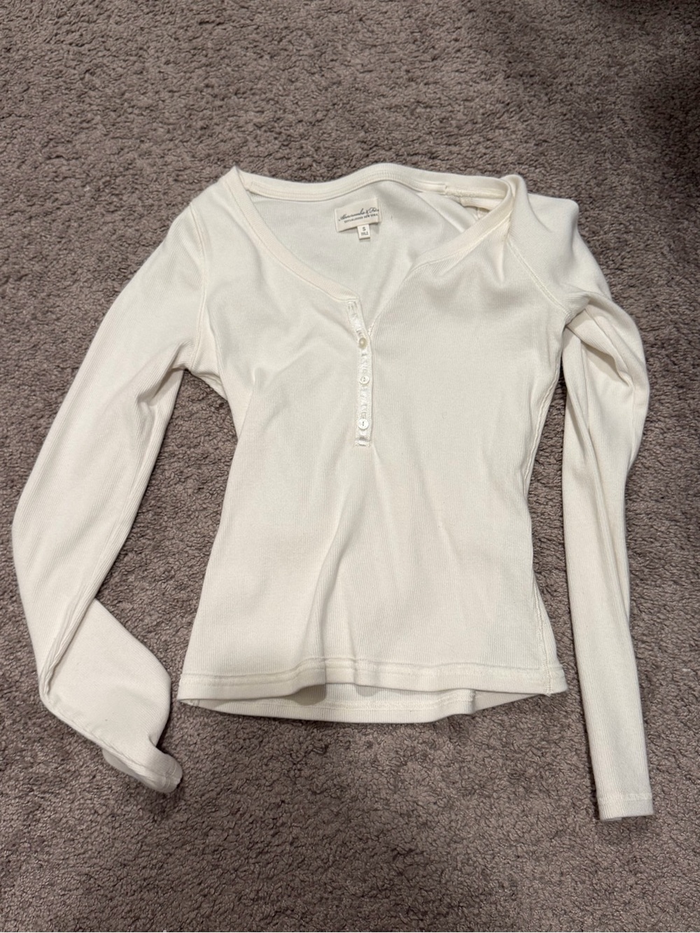 Abercrombie & Fitch Women's Long Sleeve Henley Top - Off-White